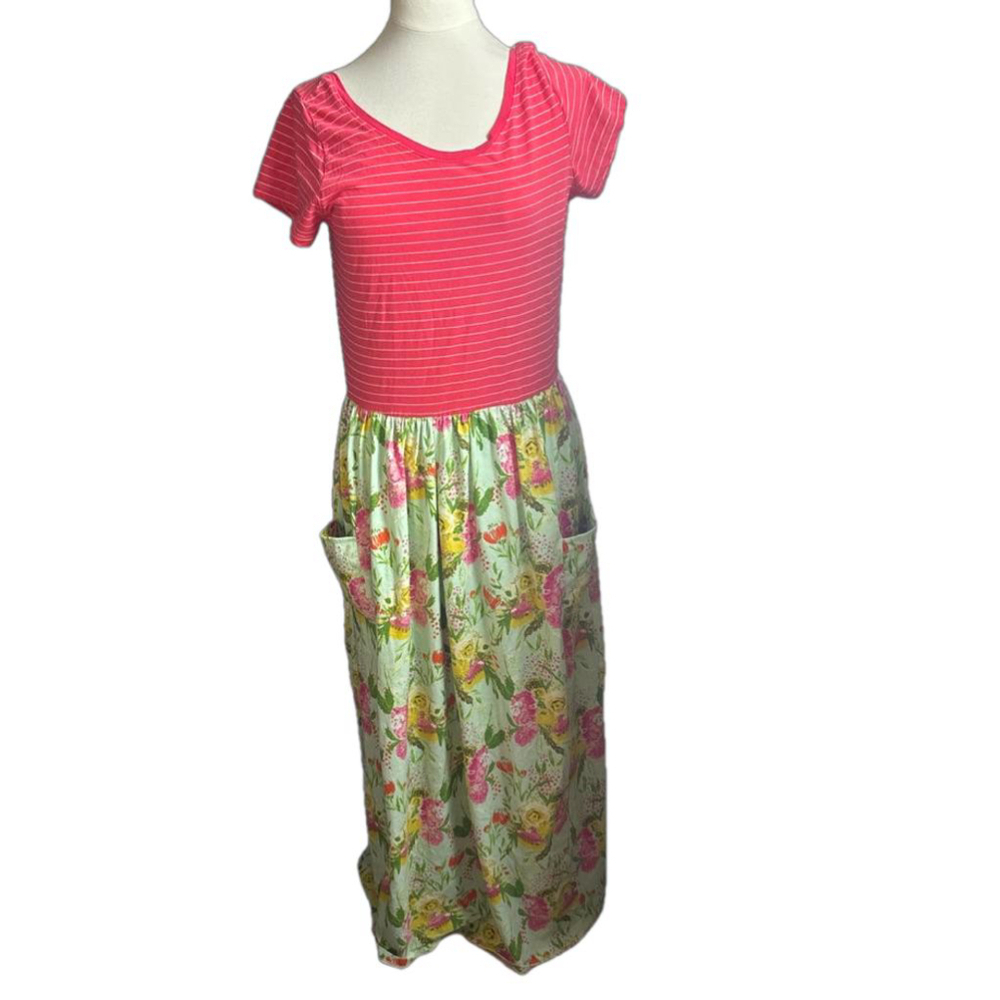 Women’s KPEA Pink Striped Floral Maxi Dress Size XL